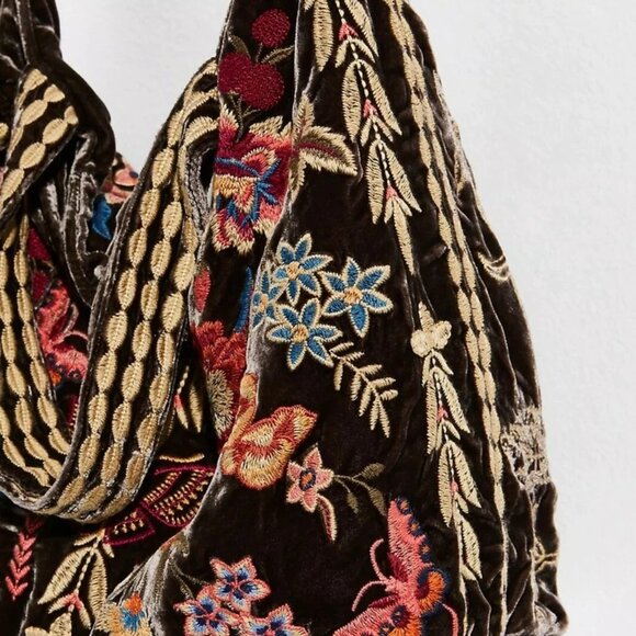 Johnny Was Taline Velveteen Hobo Tote Bag in Coffee Bean Brown - Picture 7 of 9